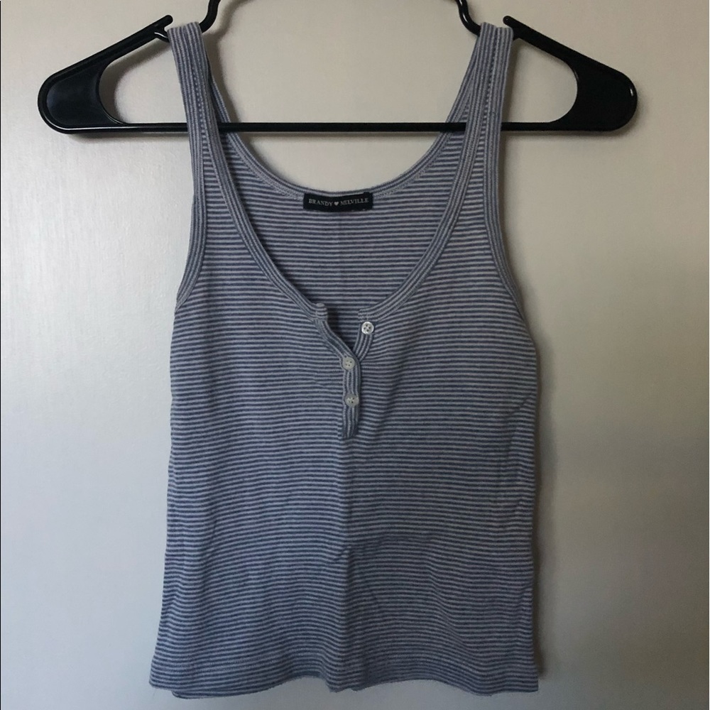 Brandy Melville Blue Striped Button Up Tank Top